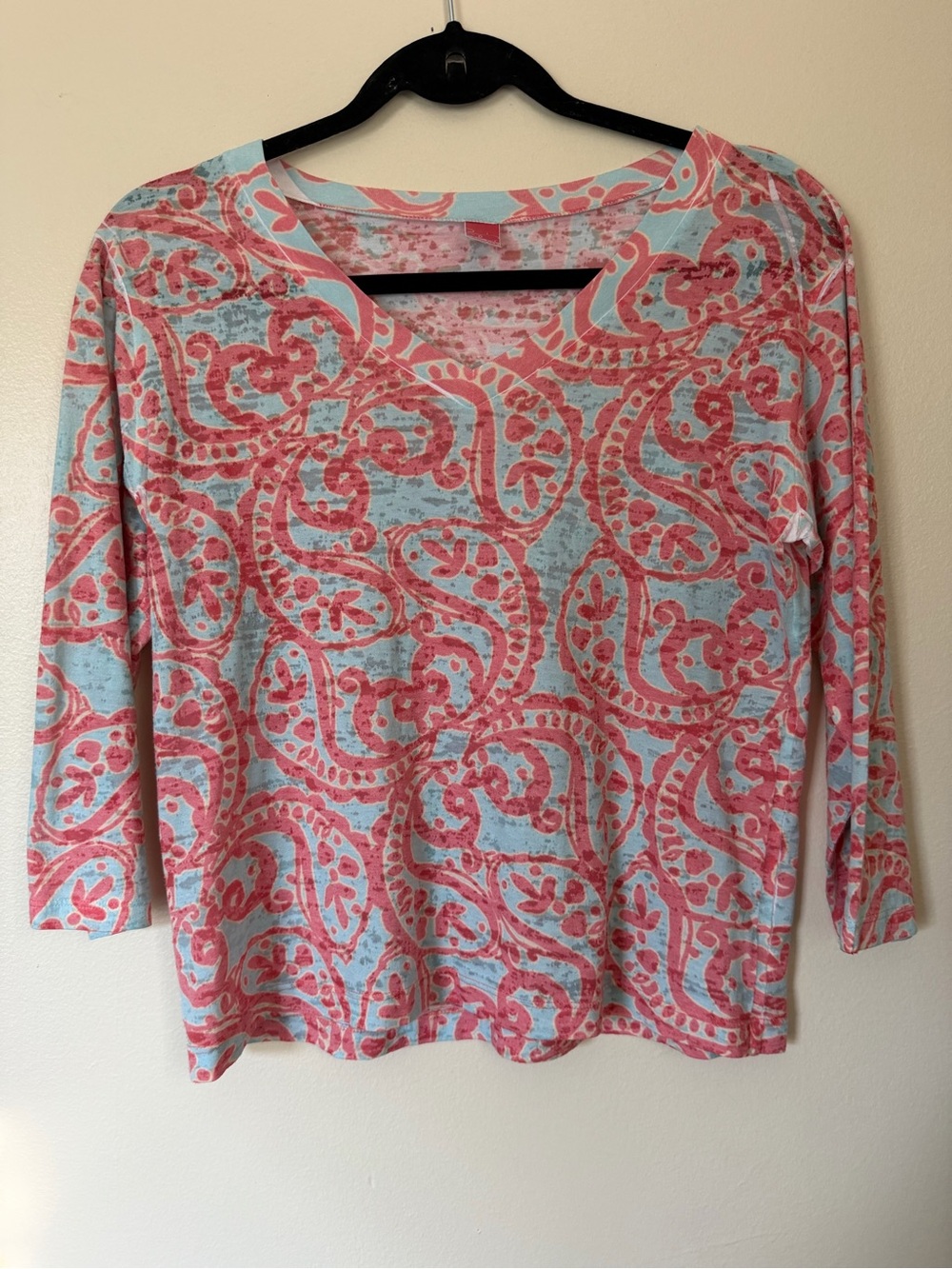 Before and Again Pink Paisley Print Burnout 3/4 Sleeve Top Size Medium